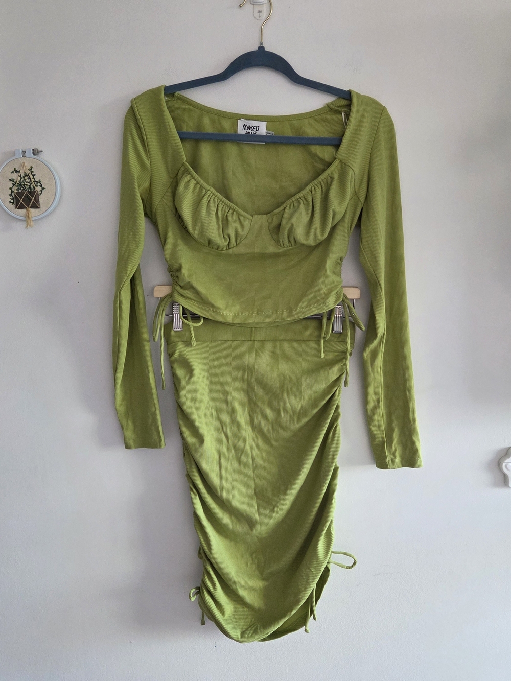 Princess Polly Green Long Sleeve Ruched Midi Skirt Set
